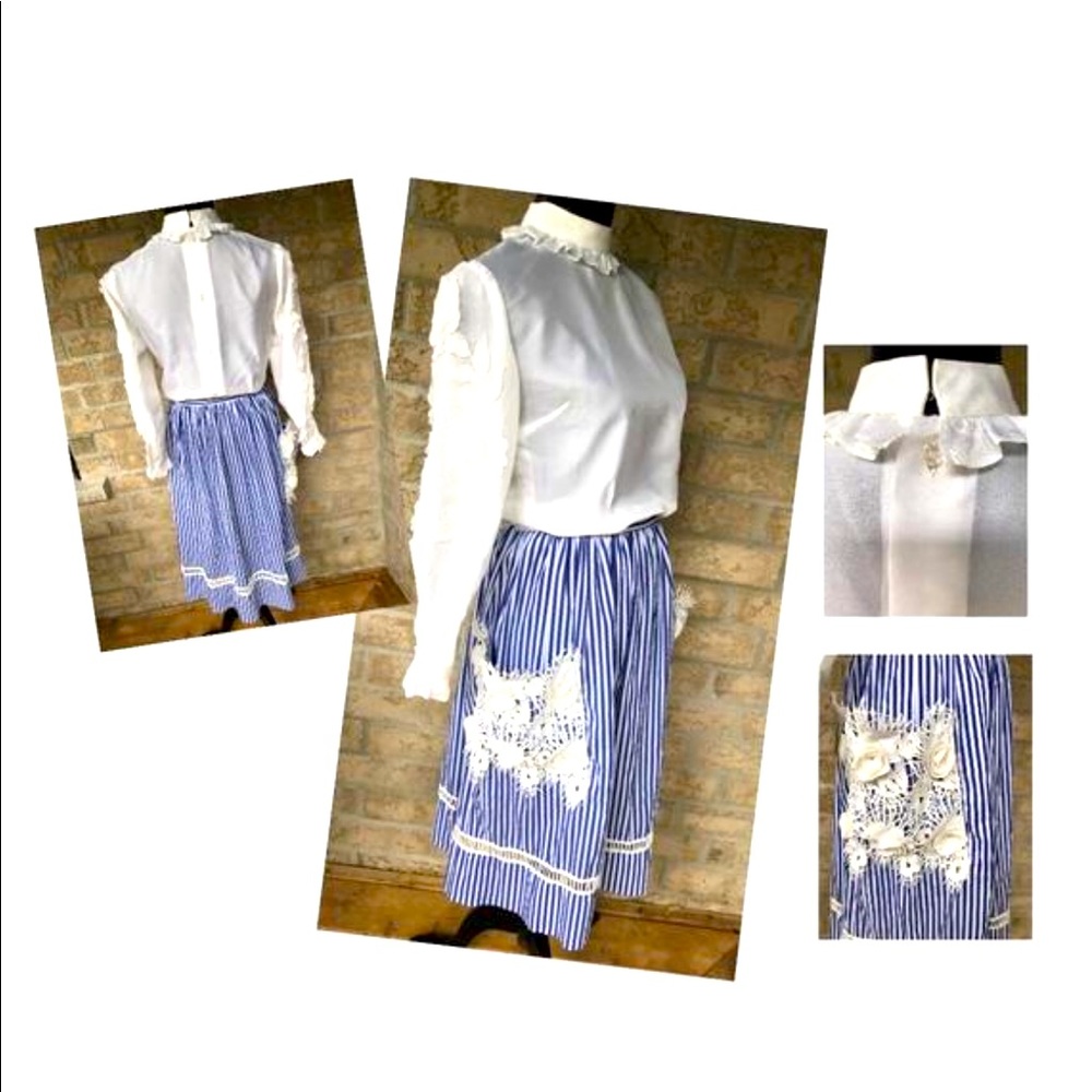 Vintage Prairie High Collar Top and Stripped Skirt